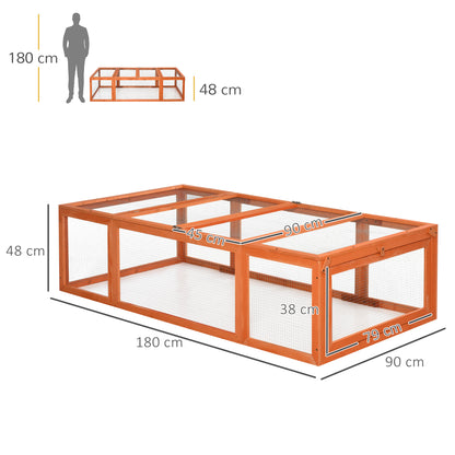 Pawhut Freilaufgehege für Kleintiere Aufklappbares Dach Tannenholz Orange