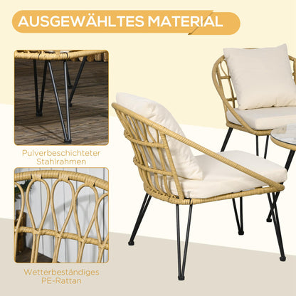 Outsunny 5-teilige Gartensitzgruppe، Boho-Stil، 1 Esstisch &amp; 4 Stühle، Auflagen، Polyrattan، بيج / طبيعي