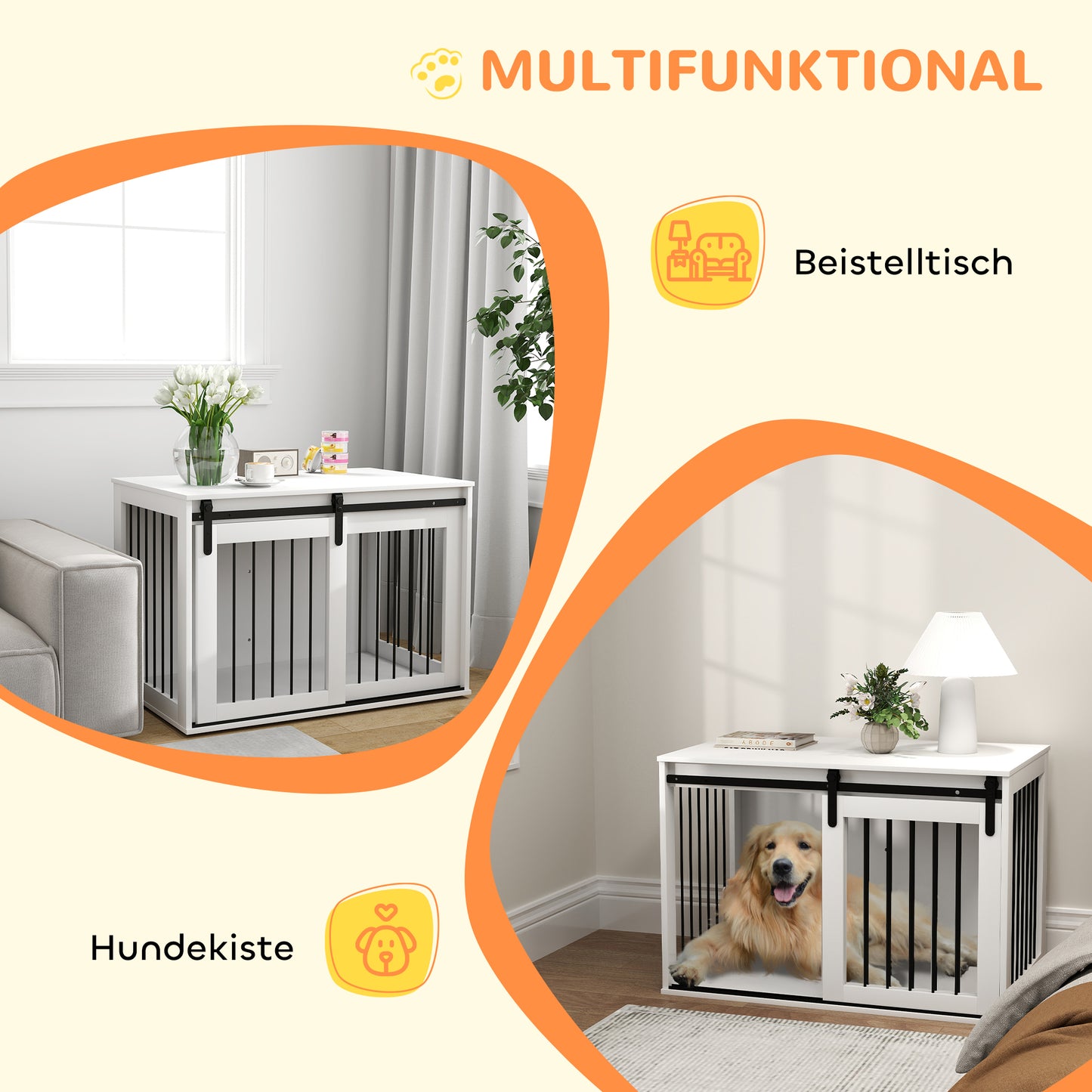 PawHut Hundebox mit Schiebetür, Belüftung, Spanplatte und Stahl, 98 x 58 x 61 cm, Walnuss