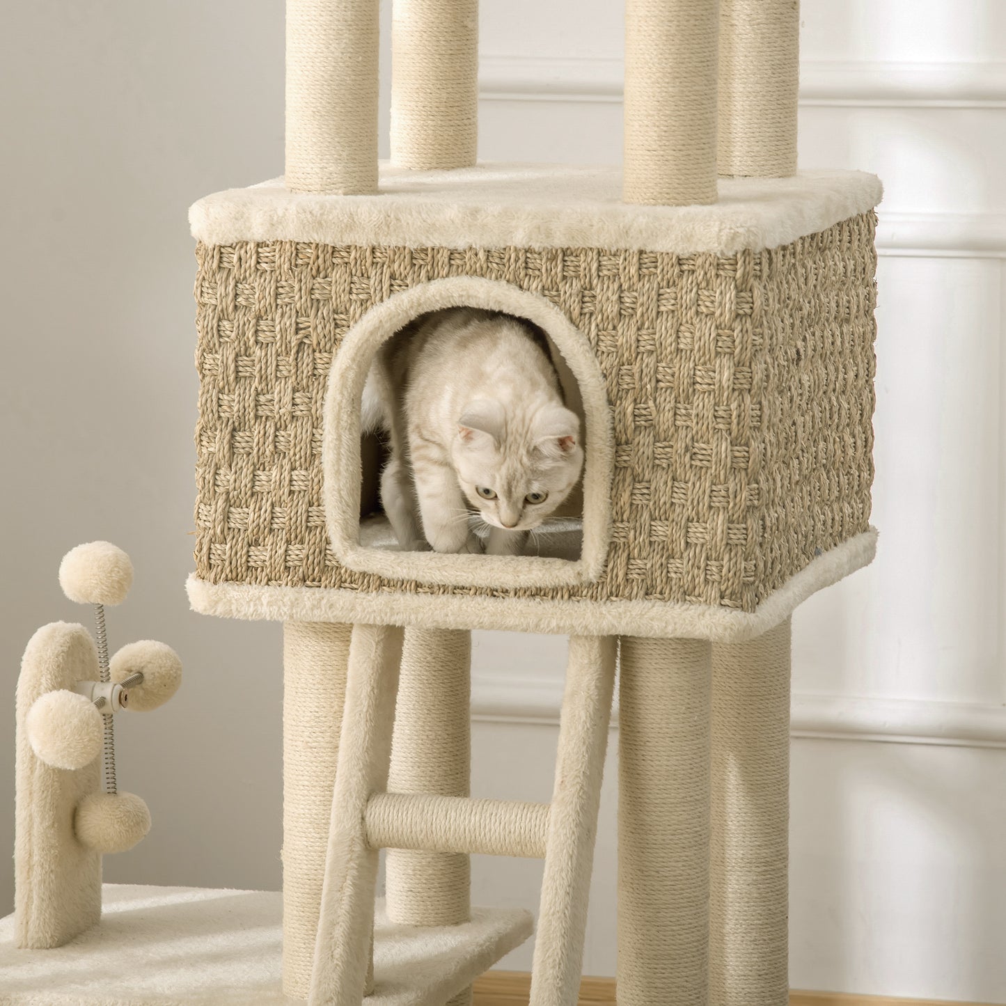 PawHut mit Katzenhöhle inkl. Spielzeug Sisal Plüsch Khaki + Beige + Kaffee