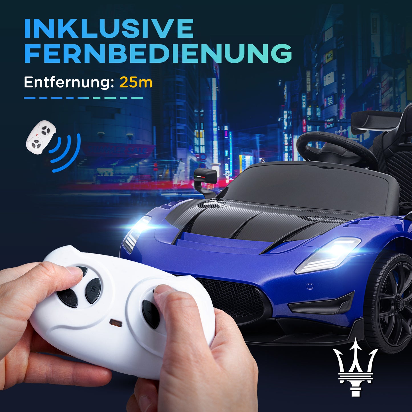 AIYAPLAY Elektro-Kinderauto 12V, lizenziert, Fernbedienung, stoßdämpfende Räder, Blau, 115x60x45 cm