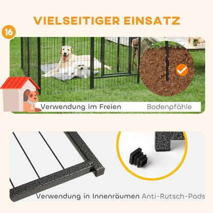 PawHut Welpenauslauf Freigehege 16 Segmente 60 cm Hoch Laufstall für Haustier welpengitter Zaun Laufgitter Laufstall Hundegehege Outdoor Gitter Welpen gestaltbar mit 2 Tür Stahl Grau