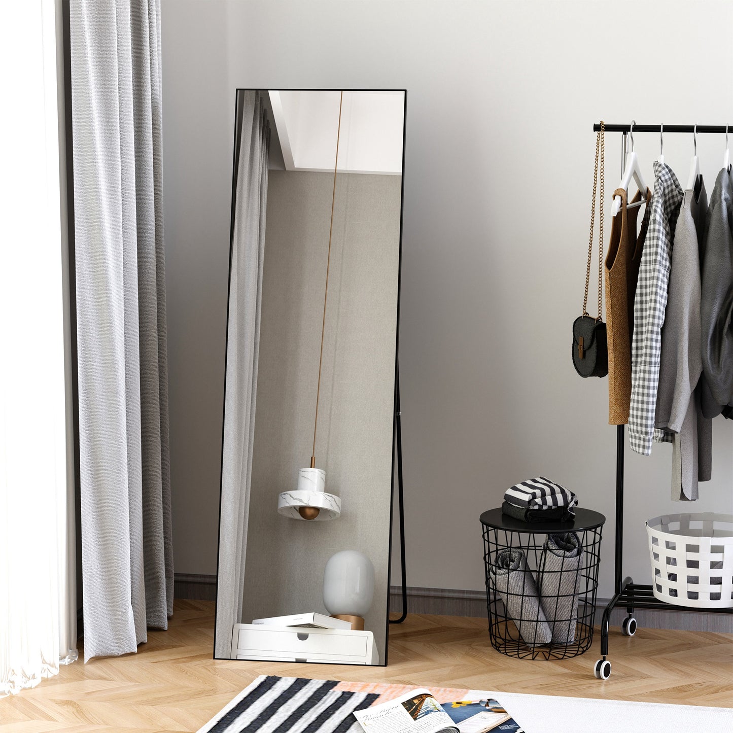 HOMCOM Großer Standspiegel, Wandspiegel, Ganzkörperspiegel, 161,5 cm, Silber