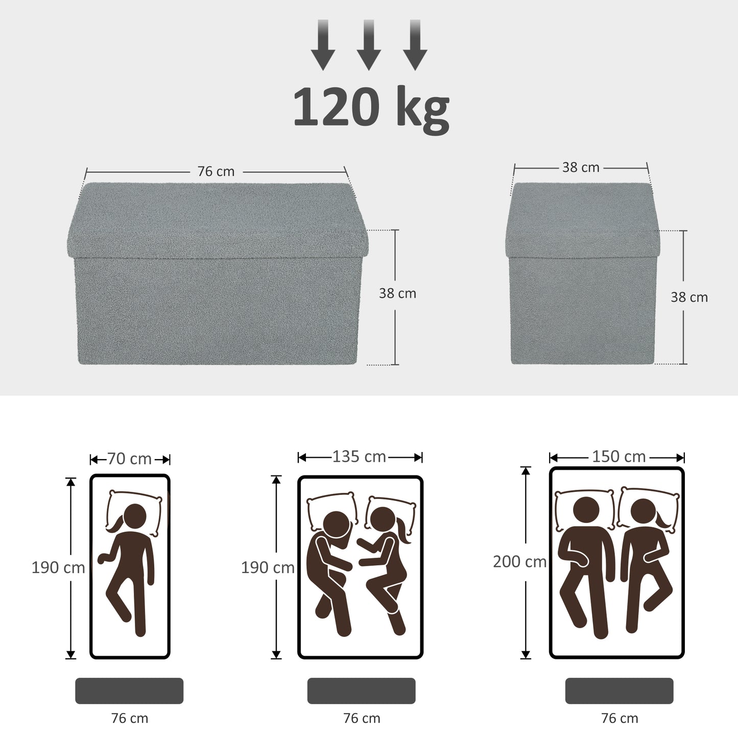 HOMCOM Aufbewahrungshocker, Polsterbank mit Stauraum und Deckel für Wohnzimmer, Schlafzimmer, Flur, Dunkelgrau