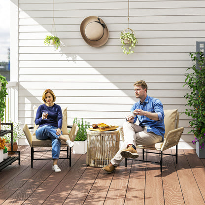 Outsunny Polyrattan Gartenmöbel Set, Outdoor Balkonmöbel für 2 Personen, 3-teilig mit 2 Stühle, Beistelltisch Sitzkissen