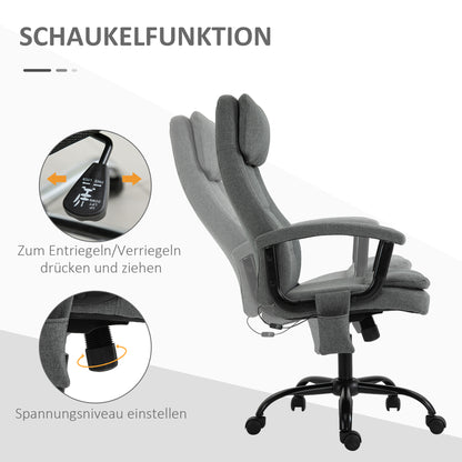 Vinsetto Bürostuhl Massage höhenverstellbarer Chefsessel Gamingstuhl mit Massagefunktion, ergonomischer Drehstuhl Massage Sessel Lendenwirbelsäulenmassage Leinen-Gefühl Grau 63 x 70 x 112-121 cm