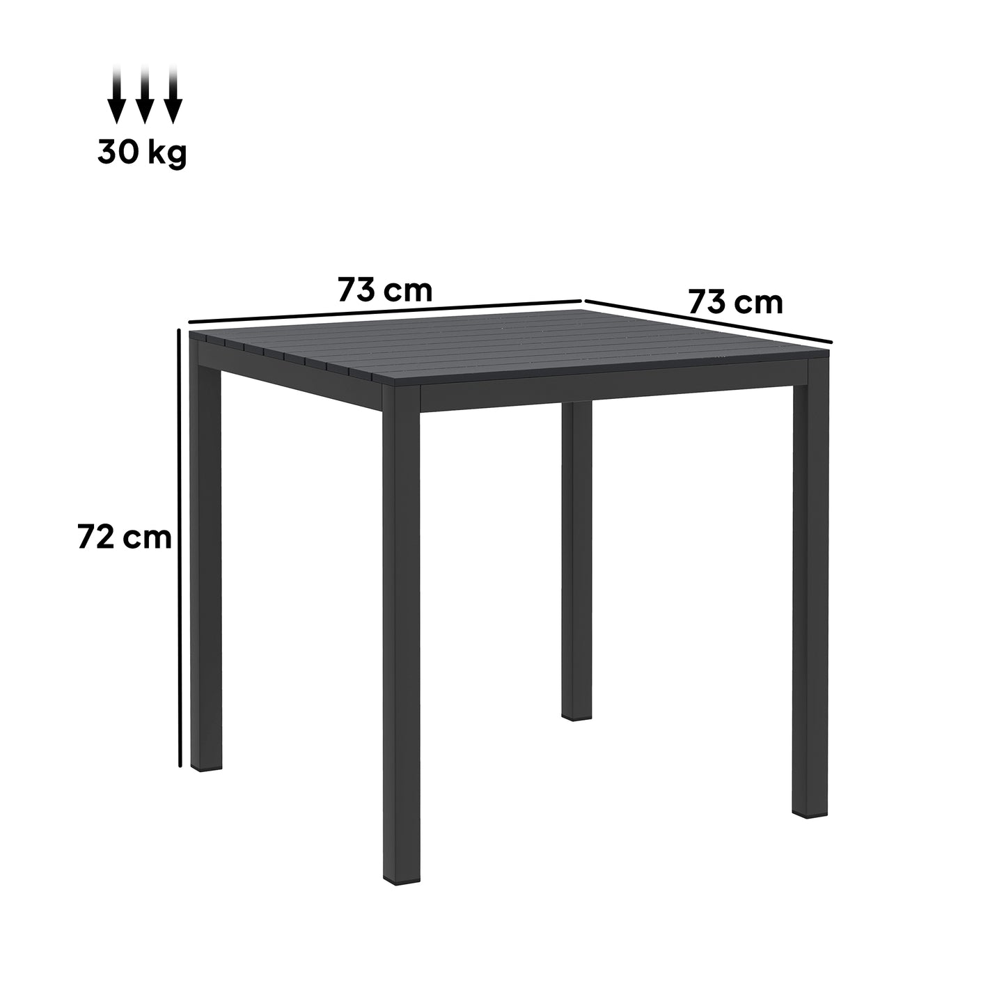 Outsunny Gartentisch Aluminium 73x73 cm Wetterfest Buffettisch mit Holzoptik, Campingtisch für 4 Personen Schwarz