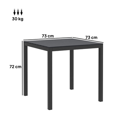 Outsunny Gartentisch Aluminium 73x73 cm Wetterfest Buffettisch mit Holzoptik, Campingtisch für 4 Personen Schwarz