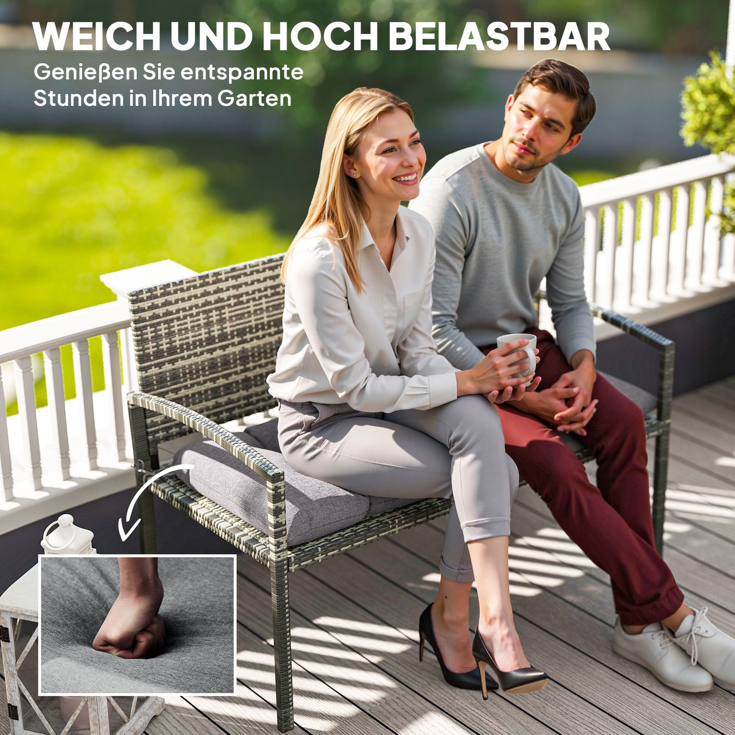 Outsunny Bankauflage 105 x 46 x 12,5 cm Bankkissen mit Bändern, Outdoor Sitzkissen für Gartenmöbel, Sitzbank, Grau