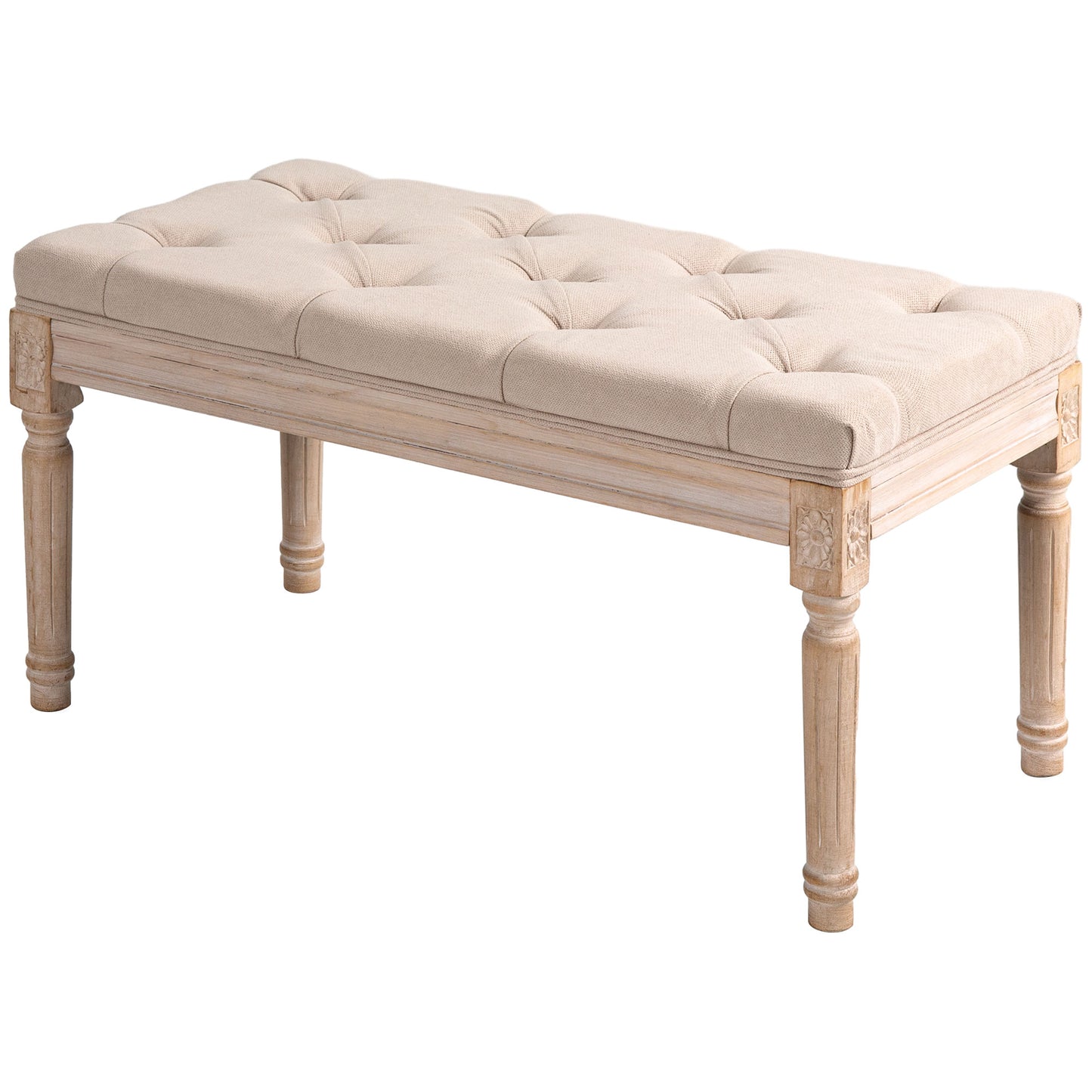 HOMCOM Sitzbank Vintagedesign Vintagebank, Knopfheftung, gedrechselte Beine, Shabby Chic, Creme