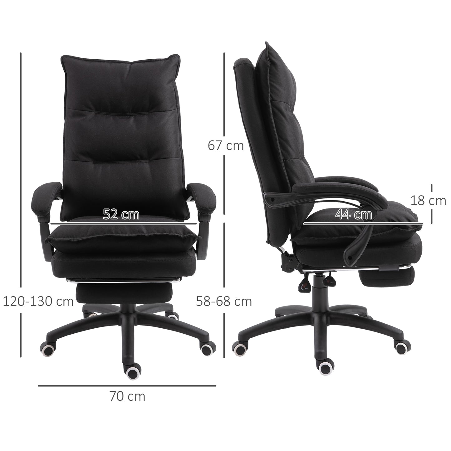 Vinsetto Bürostuhl mit Massagefunktion, Ergonomischer Schreibtischstuhl mit Liege- & Drehfunktion, mit Fußstütze, Schwarz