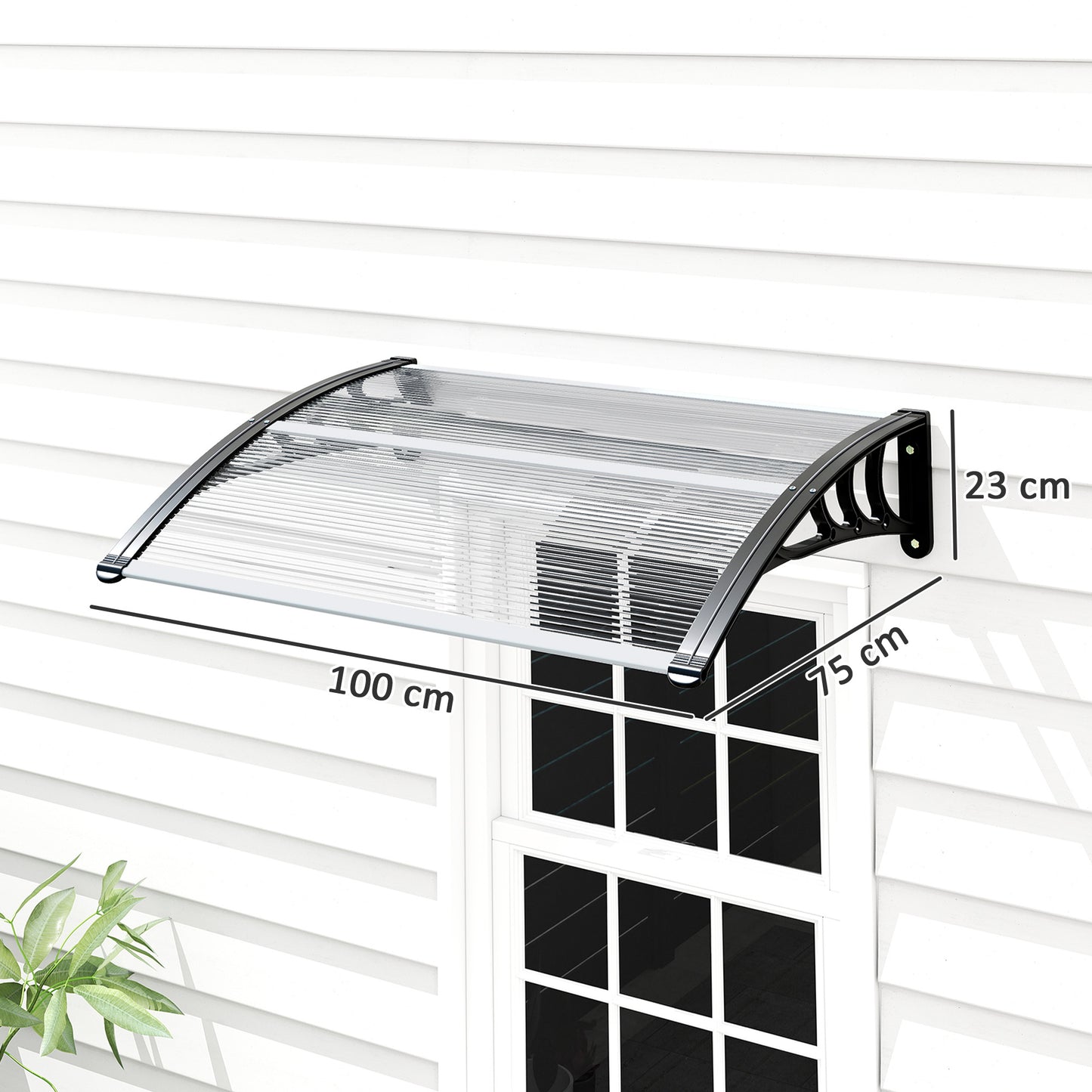 Outsunny Vordach Haustürvordach 100 x 75 cm Pultvordach Überdachung Polycarbonat Transparent