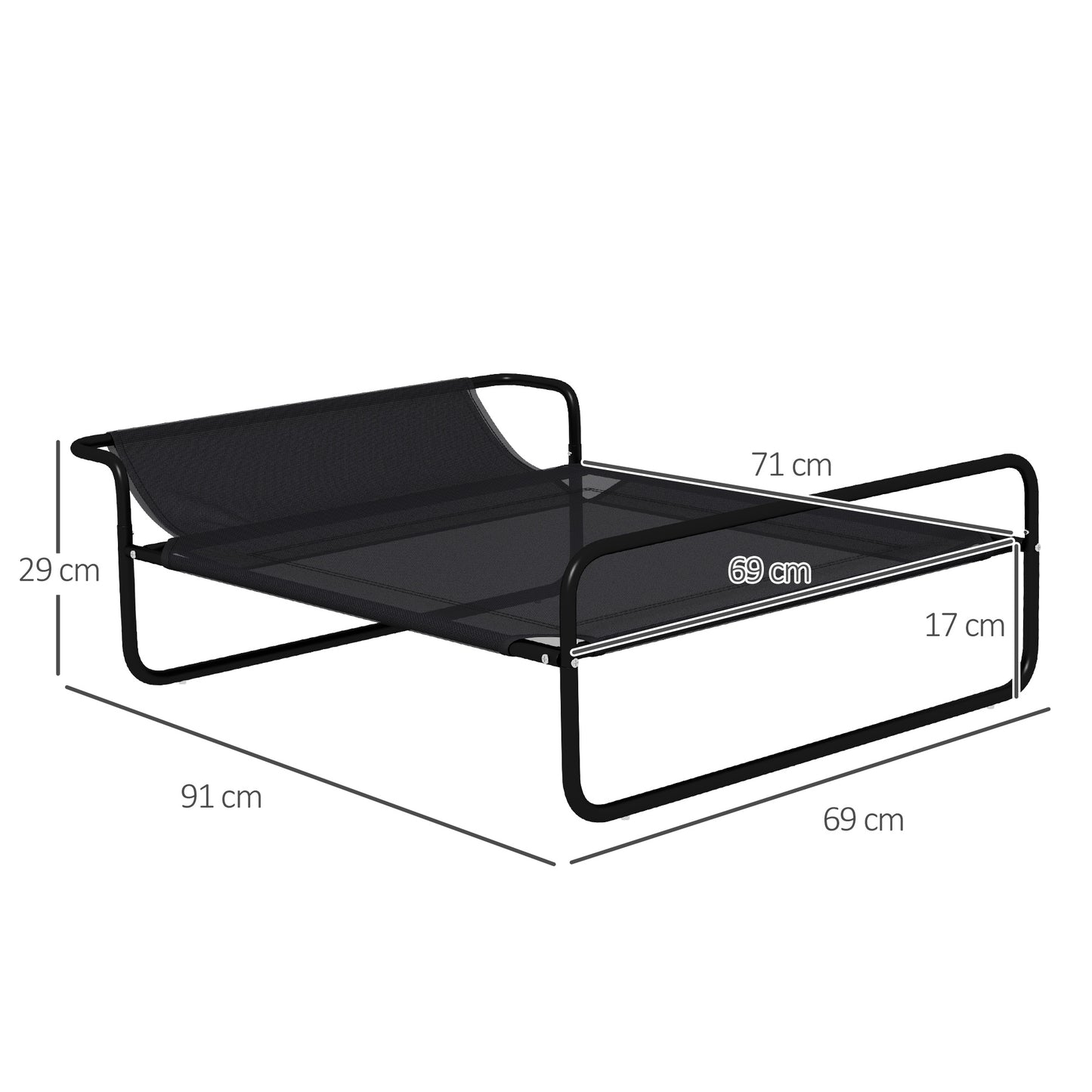 PawHut Hundebett, erhöhte Bauweise, Mesh-Bezug, Stahlrahmen, 29 x 91 x 69 cm, Schwarz