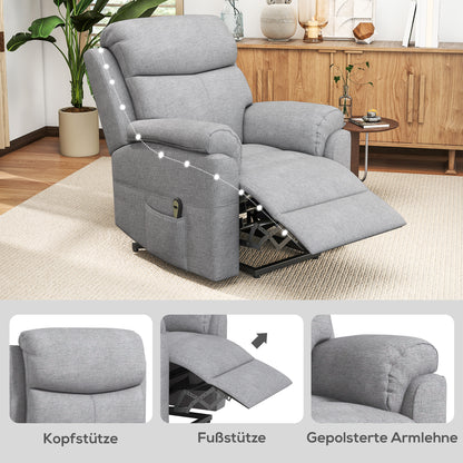 HOMCOM Elektrischer Aufstehsessel, Sessel mit Aufstehhilfe, Relaxsessel mit Schlaffunktion, Leinenoptik, 83 x 89 x 102 سم, غراو