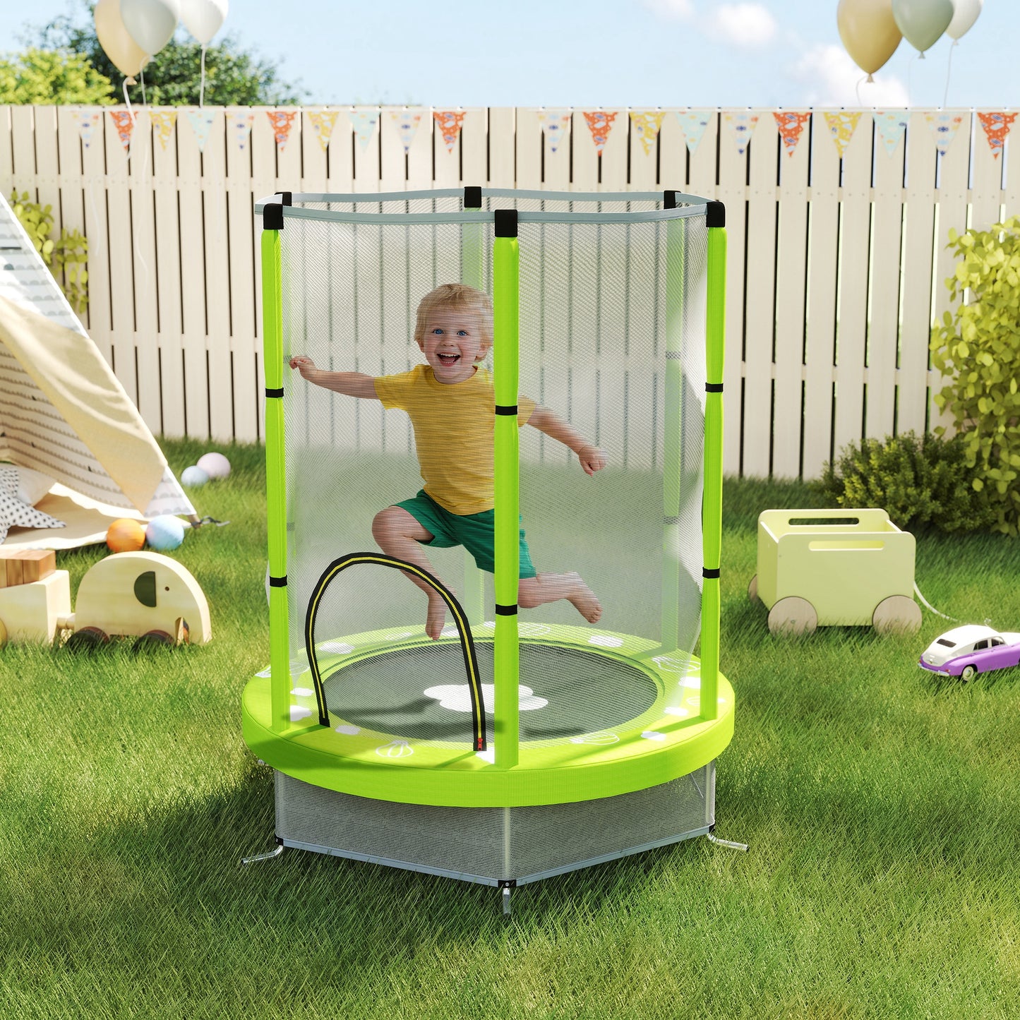 AIYAPLAY Kindertrampolin mit Sicherheitsnetz, für den Innen- und Außenbereich, 3-6 Jahre, Grün