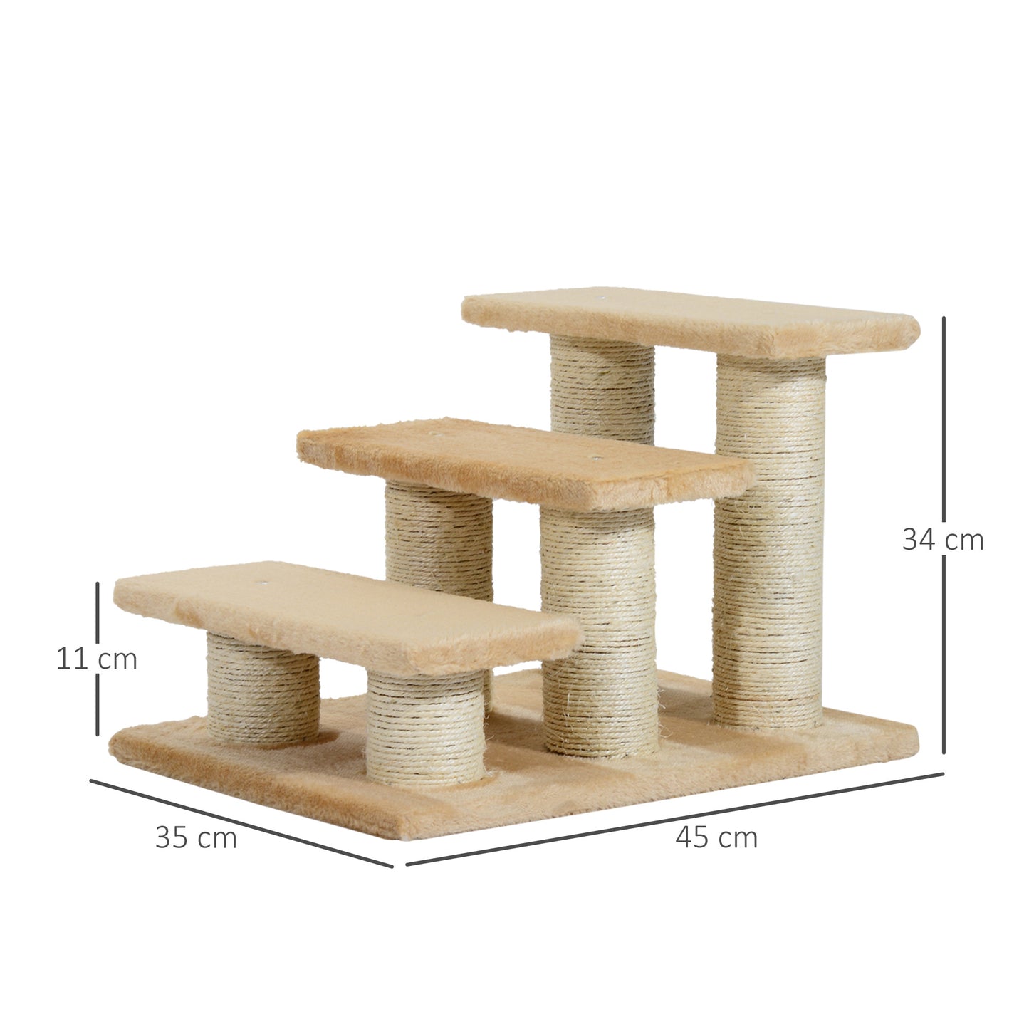 PawHut Tiertreppe Katzentreppe Hundetreppe 3 Stufen Treppe für Katze und Hunde Plüsch Creme 45 x 35 x 34 cm