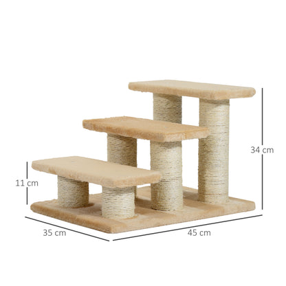 PawHut Tiertreppe Katzentreppe Hundetreppe 3 Stufen Treppe für Katze und Hunde Plüsch Creme 45 x 35 x 34 cm