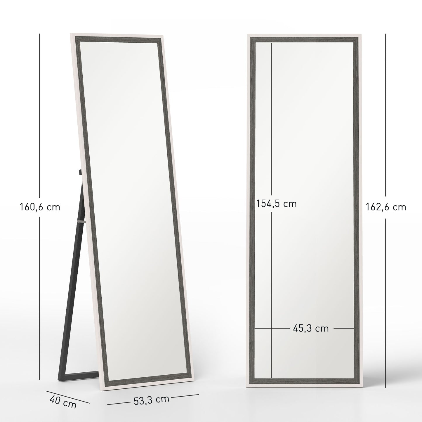 HOMCOM Ganzkörperspiegel, MDF-Rahmen, splitterfreie Folie, 162,6 x 53,3 cm, Grau