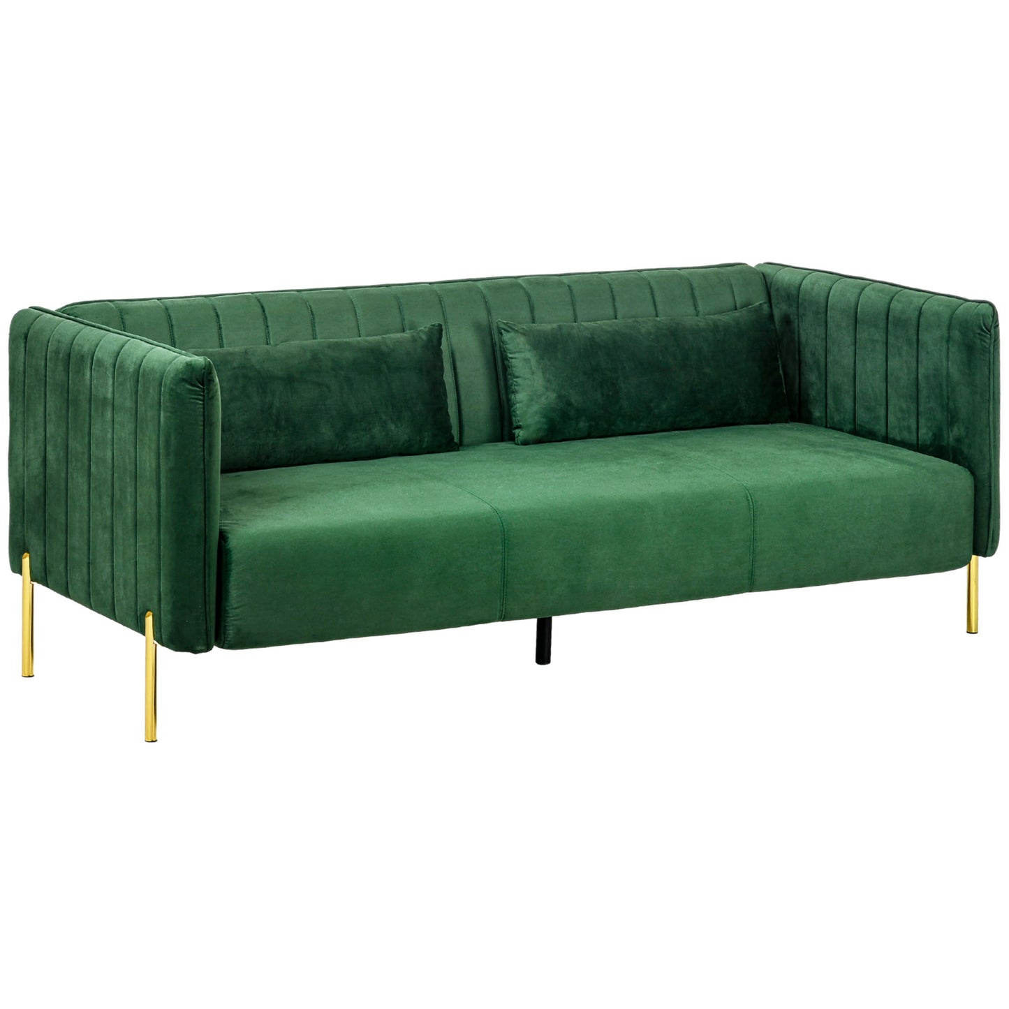 HOMCOM Sofa 3-Sitzer-Sofa Couch, inkl. 2 Kissen, Samtoptik, Retro-Design, abnehmbarer Bezug, 195 cm x 88 cm x 76 cm Grün