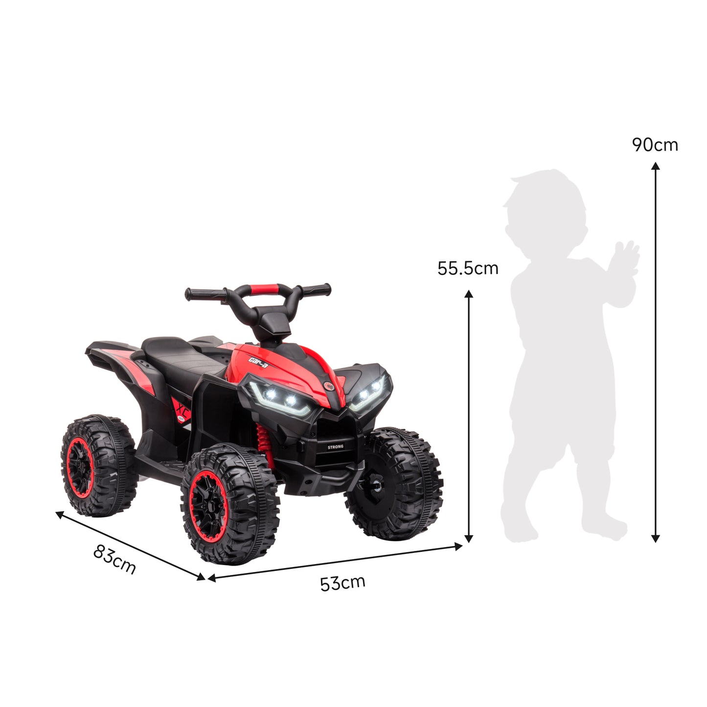 HOMCOM Elektro-Kinderquad, LED-Scheinwerfer, MP3-Player, Stoßdämpfer, ergonomischer Sitz, Rot+Schwarz