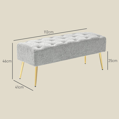 HOMCOM Bettbank, Sitzbank, weicher Bezug in Lammwoll-Optik, bis 120 kg, vergoldete Stahlbeine, 112x41x46cm, Grau