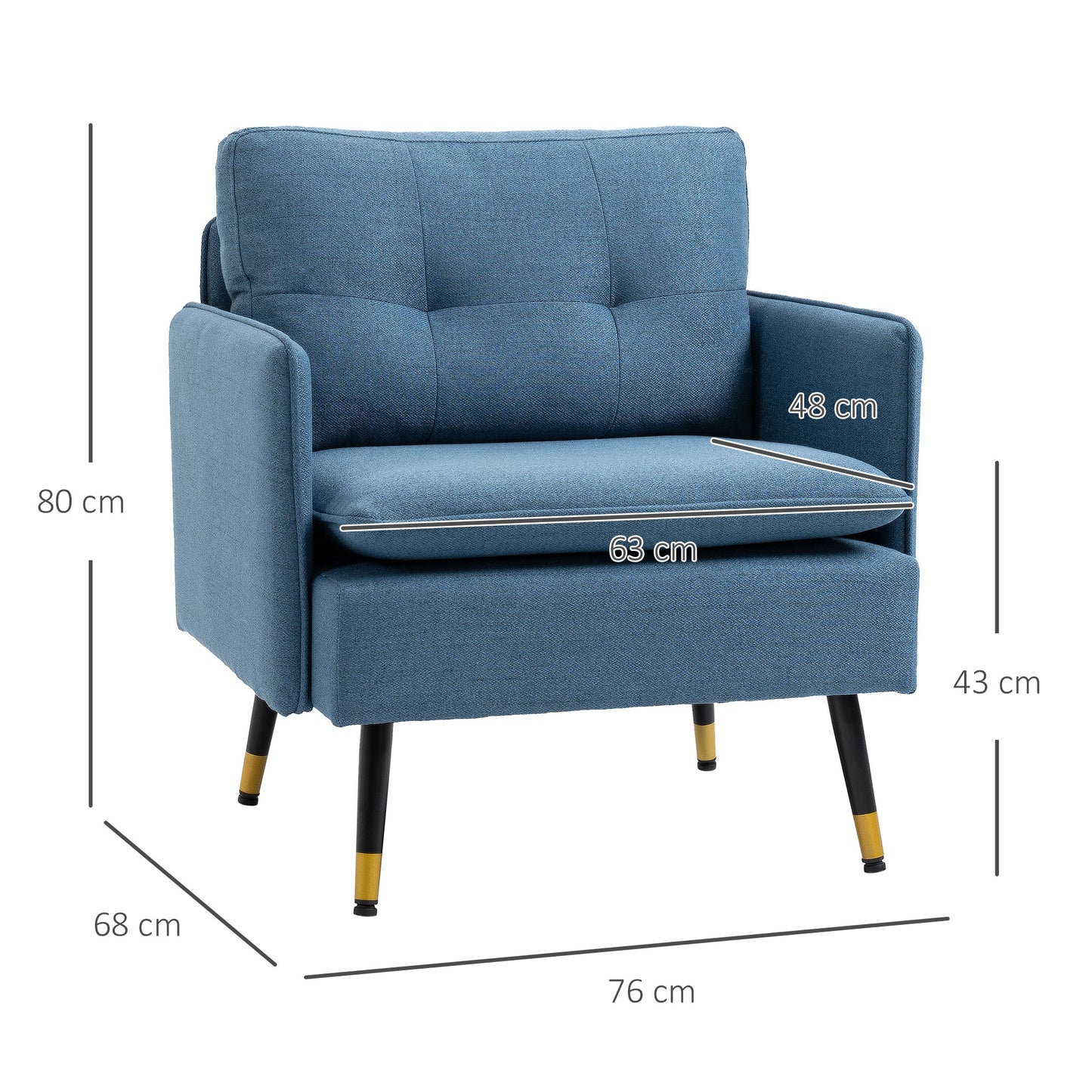 HOMCOM Akzentsessel mit Knopfheftung، Polstersessel، abnehmbare Polster، Schwarz + Gold + Blau