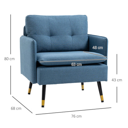 HOMCOM Akzentsessel mit Knopfheftung، Polstersessel، abnehmbare Polster، Schwarz + Gold + Blau