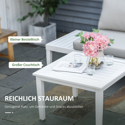 Outsunny Gartenmöbel-Set für 3 Personen mit Beistelltisch Sofa mit Kissen L-Form Outdoor Aluminium Cremeweiß