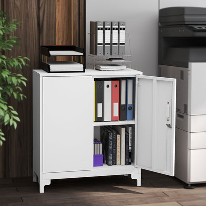 HOMCOM Büroschrank aus Metall, verschließbare Türen, Bürokommode, 2-stufiges Design, Weiß