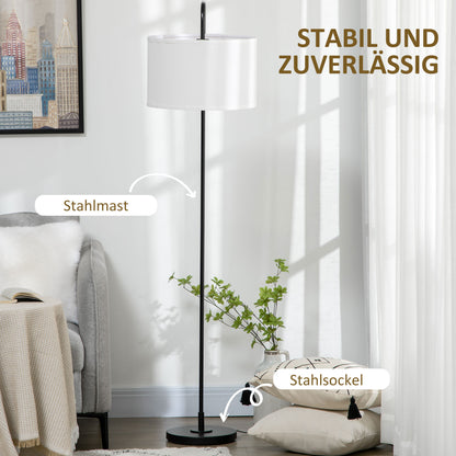 HOMCOM Stehlampe mit Fußschalter, Bodenlampe mit Stoffschirm, Stahl, Weiß