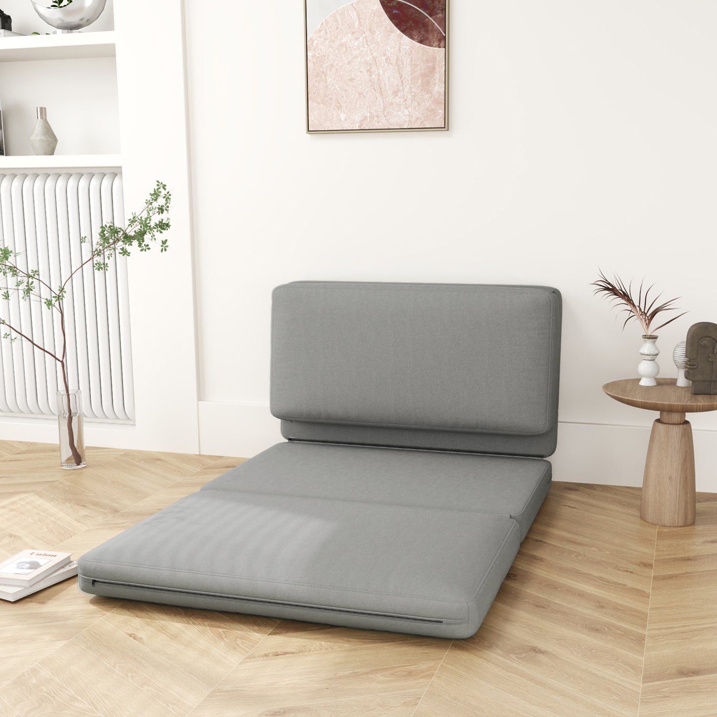 HOMCOM 2-in-1 faltbarer Relaxsessel, Gästematratze, teilbar, 120 cm breit, Hellgrau