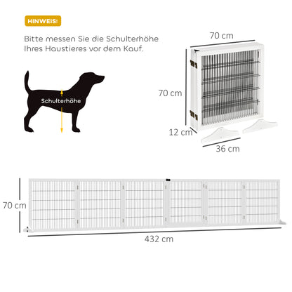 PawHut Absperrgitter für Hunde, klappbar, 432 x 36 x 70 cm, Kiefernholz, Weiß