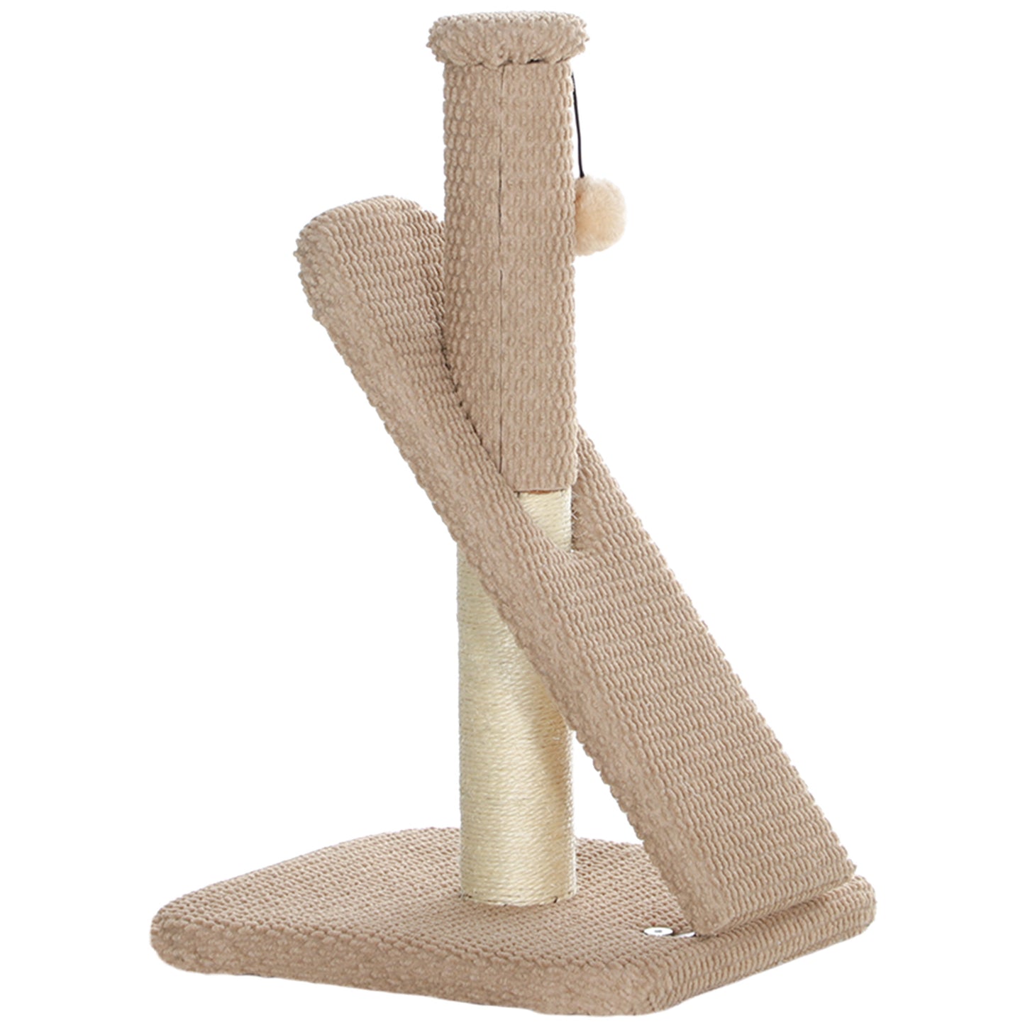 PawHut Kratzbaum mit Kratzbrett, Spielball, Noppenstruktur/Sisal, 54 cm, Hellbraun