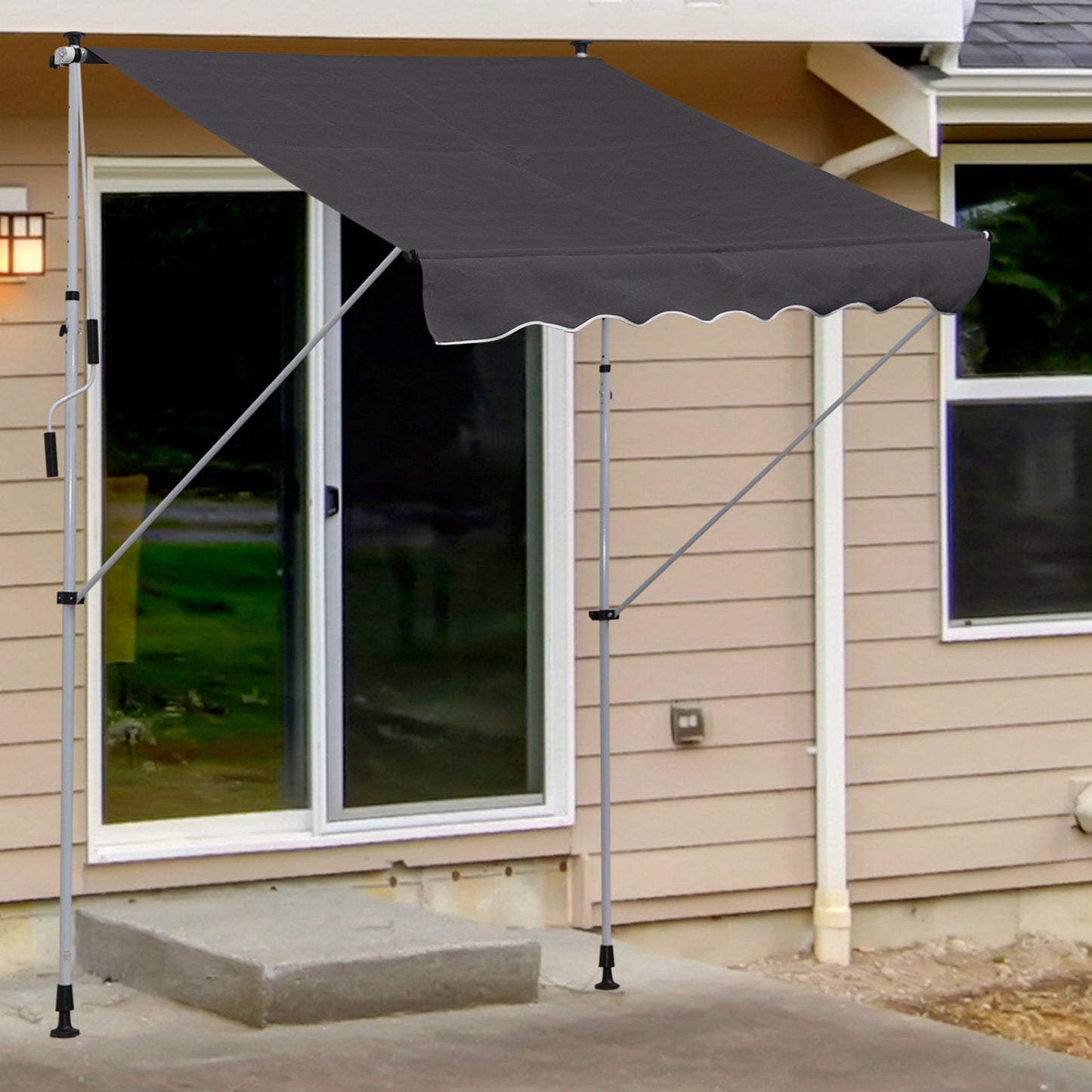 Outsunny Klemmmarkise mit Handkurbel höhenverstellbar Gelenkarmmarkise schmutzabweisend, witterungsbeständig Balkonmarkise 150cm breit Terrassenmarkise für Terrasse Balkon Veranda Grau