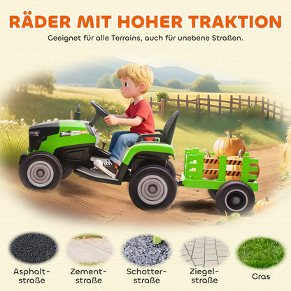 AIYAPLAY Elektrischer Kindertraktor, Aufsitz-Traktor mit Fernbedienung, Soft-Start, für Kinder im Alter von 3-8 Jahren, Grün