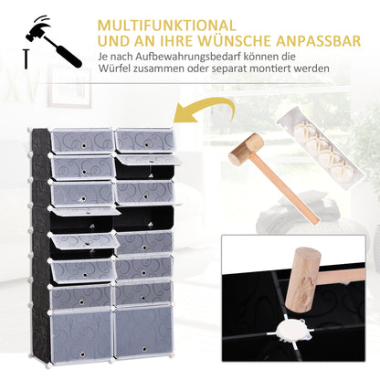 HOMCOM Schuhboxen 16er Set Schuhkarton stapelbar Schuhorganizer Schuhaufbewahrung Aufbewahrungsboxen Regalsystem mit Tür, Schwarz + Weiß