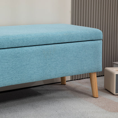HOMCOM Sitzbank mit Stauraum, bis 220 kg, Leinenoptik, 110x39x45cm, Blau