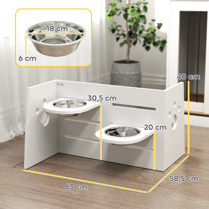 PawHut Hundefutternapf-Gestell, verstellbare Futternäpfe mit separatem Design, 2 Edelstahlschüsseln, Anti-Schling-Matte, Weiß