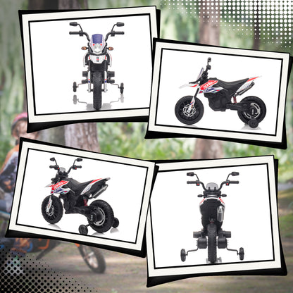 AIYAPLAY 12V Kinder-Motorrad mit Stützrädern, LED-Lichtern, Musik, USB, Elektro-Motorrad für Jungen und Mädchen, Weiß