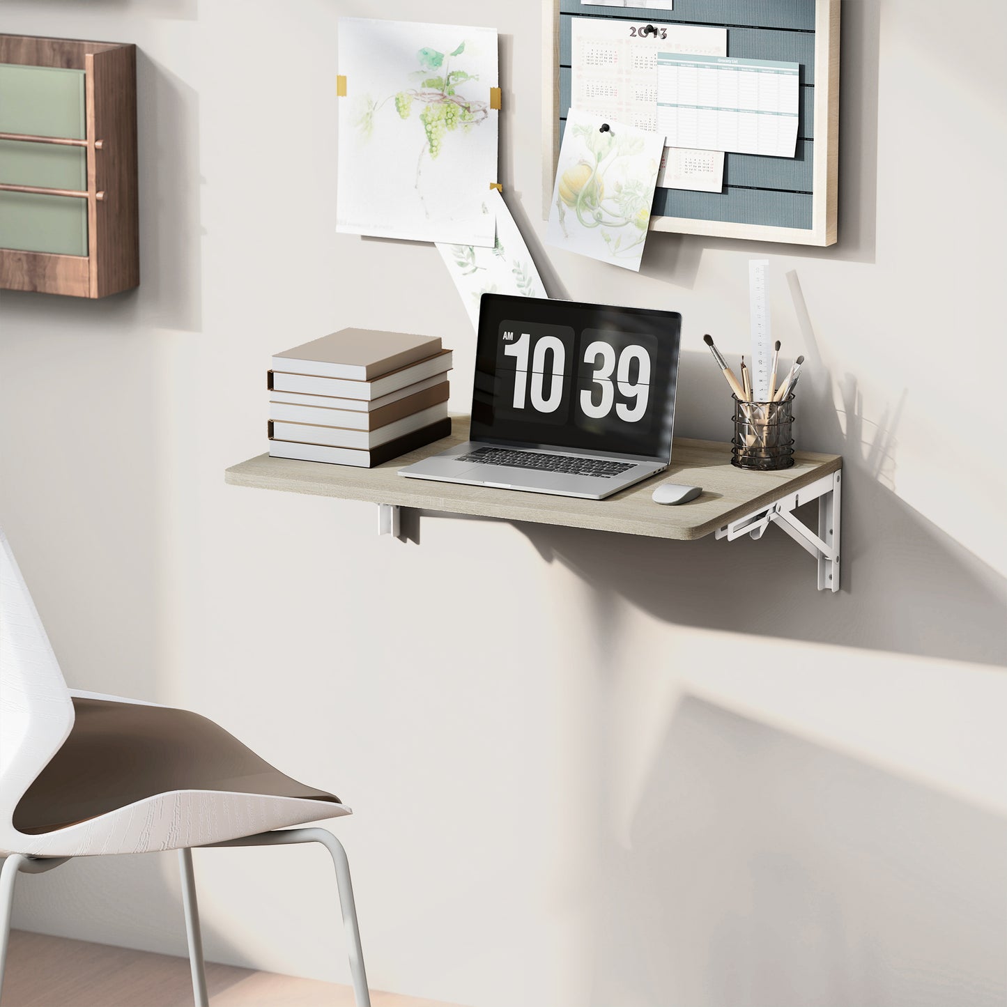 HOMCOM Wandklapptisch, 60x40 cm Klapptisch, Platzsparender Schwimmender Schreibtisch mit abgerundeten Ecken, für Homeoffice, Wohnzimmer, Schlafzimmer, Küche, Eiche