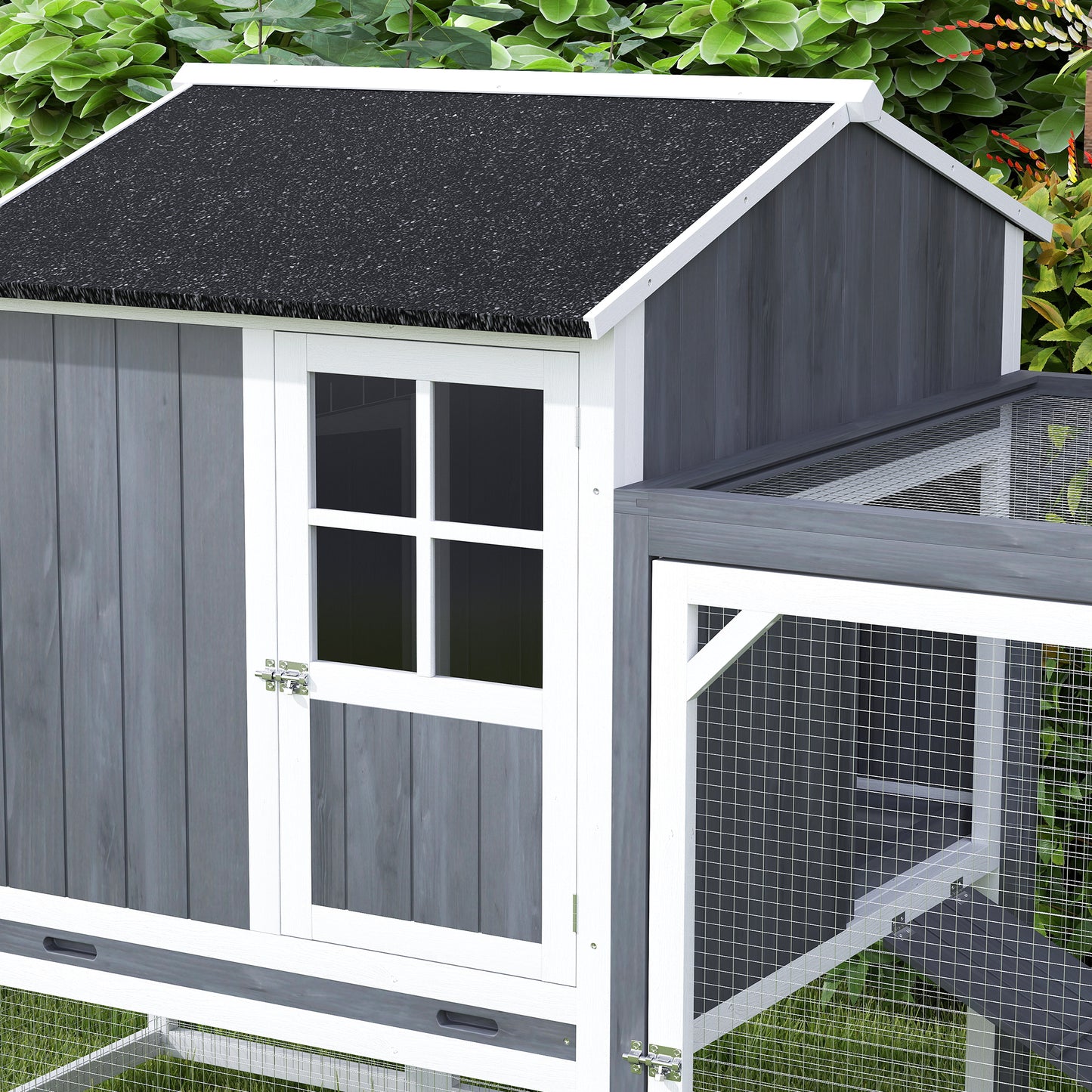 PawHut Hühnerstall mit Auslauf für 3-4 Hühner, 3-tlg. Nistkasten, 1,9 m² Fläche, Tannenholz, Grau