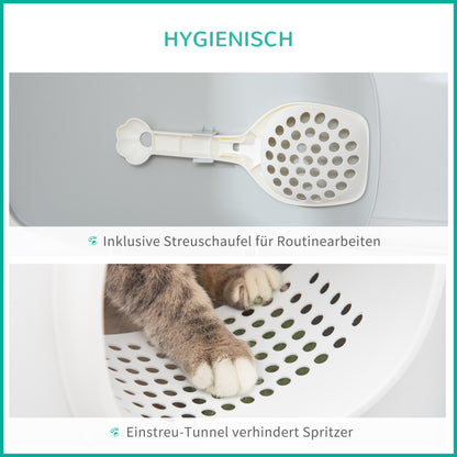 PawHut Katzenklo mit Deckel Katzentoilette mit Haube Schaufel Gitterboden XXL Katzentoilette für Katzen bis 5 كجم 55 × 40 × 39 سم أبيض