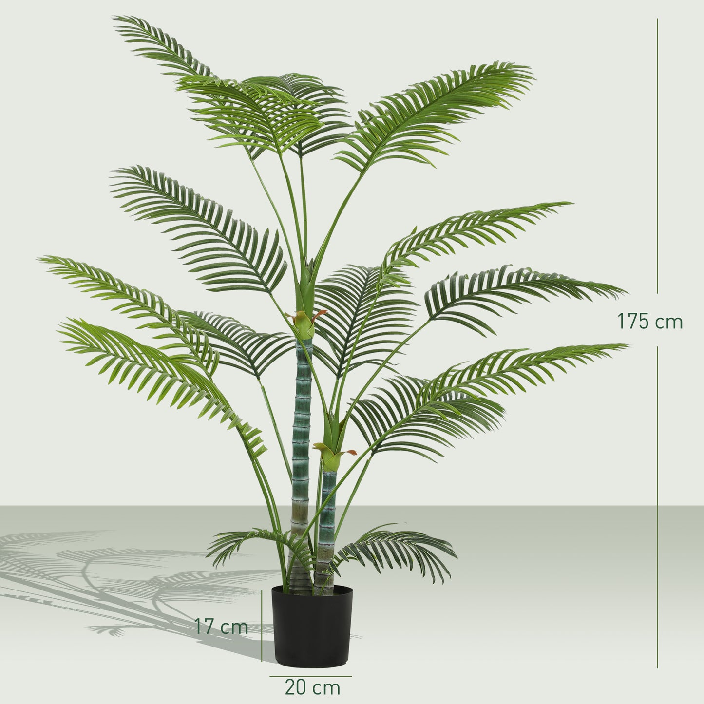HOMCOM Künstliche Palme mit 16 Kunststoff-Blättern, UV-beständige Kunstpflanze mit Plastiktopf, für drinnen und draußen, Grün