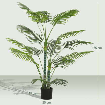 HOMCOM Künstliche Palme mit 16 Kunststoff-Blättern, UV-beständige Kunstpflanze mit Plastiktopf, für drinnen und draußen, Grün