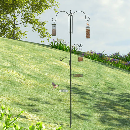 PawHut Vogel Futterstation Set aus Stahl Höhe 208 cm inkl. 4 Haken Vogeltränke Futterteller Vollständiges Futtersäulen Vogelfutterspender Station Schwarz