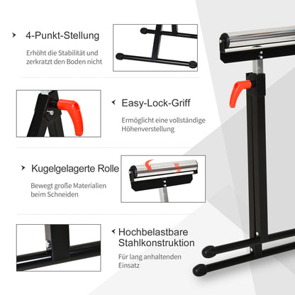 HOMCOM Rollenbock, Rollenauflage, Höhenverstellbares Arbeitsbock, Rollenständer, Hiflsbock, Stützbock, bis 90 kg, Metall, Schwarz, 44 x 50 x 68-110 cm