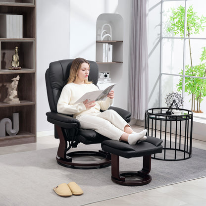 HOMCOM Relaxsessel mit Fußhocker, Verstellbarer Sessel, Kunstleder-Bezug, Polstersessel mit klappbarer Rückenlehne, Schwarz