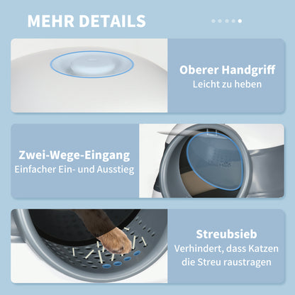 PawHut Katzentoilette, mit Streuschaufel, Eingang mit Bodengitter, abnehmbarer Deckel, weiß+grau, 52 x 41 x 38 cm