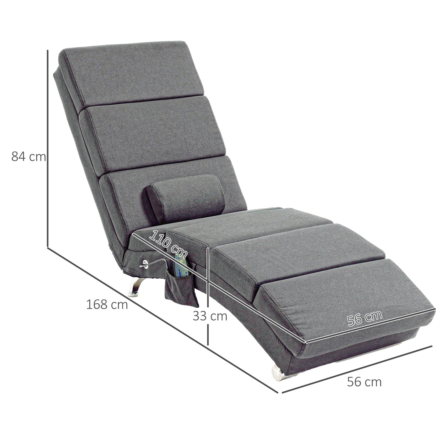 HOMCOM Massagesessel Relaxsessel Liegesessel 8 Vibrationspunkte, 5 Modi, 8 Vibrationspunkte, 56 x 168 x 84 cm, Grau