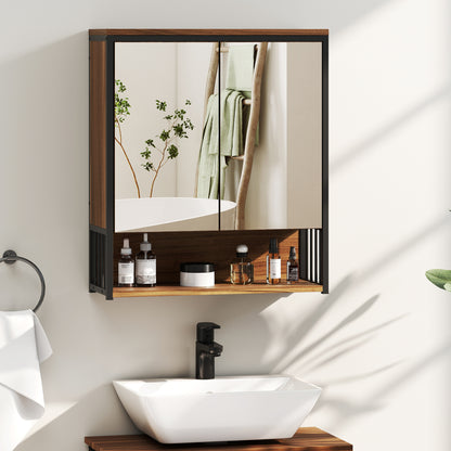 HOMCOM Hängender Spiegelschrank für Badezimmer, Badschrank aus MDF, Spanplatte, Braun